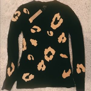 J Crew Cashmere Sweater in Navy with Leopard